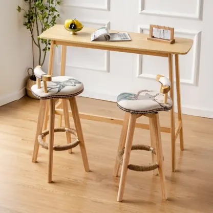 Nordic Wooden Rectangle Bar Table with Footresst for Living Room Image - 14