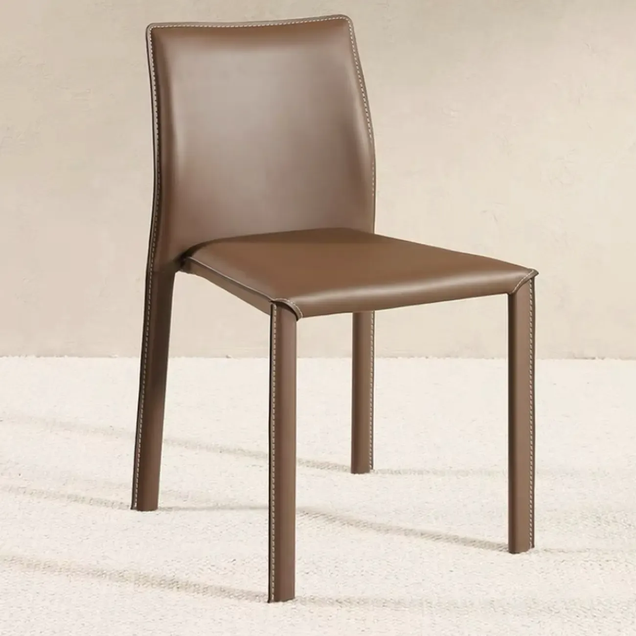 Minimalist Stackable Faux Leather Side Armless Dining Chair Image - 3