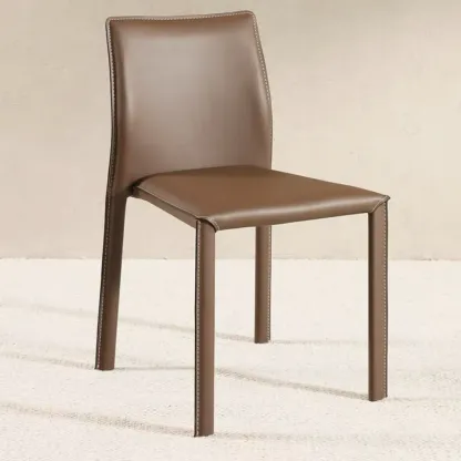 Minimalist Stackable Faux Leather Side Armless Dining Chair Image - 3