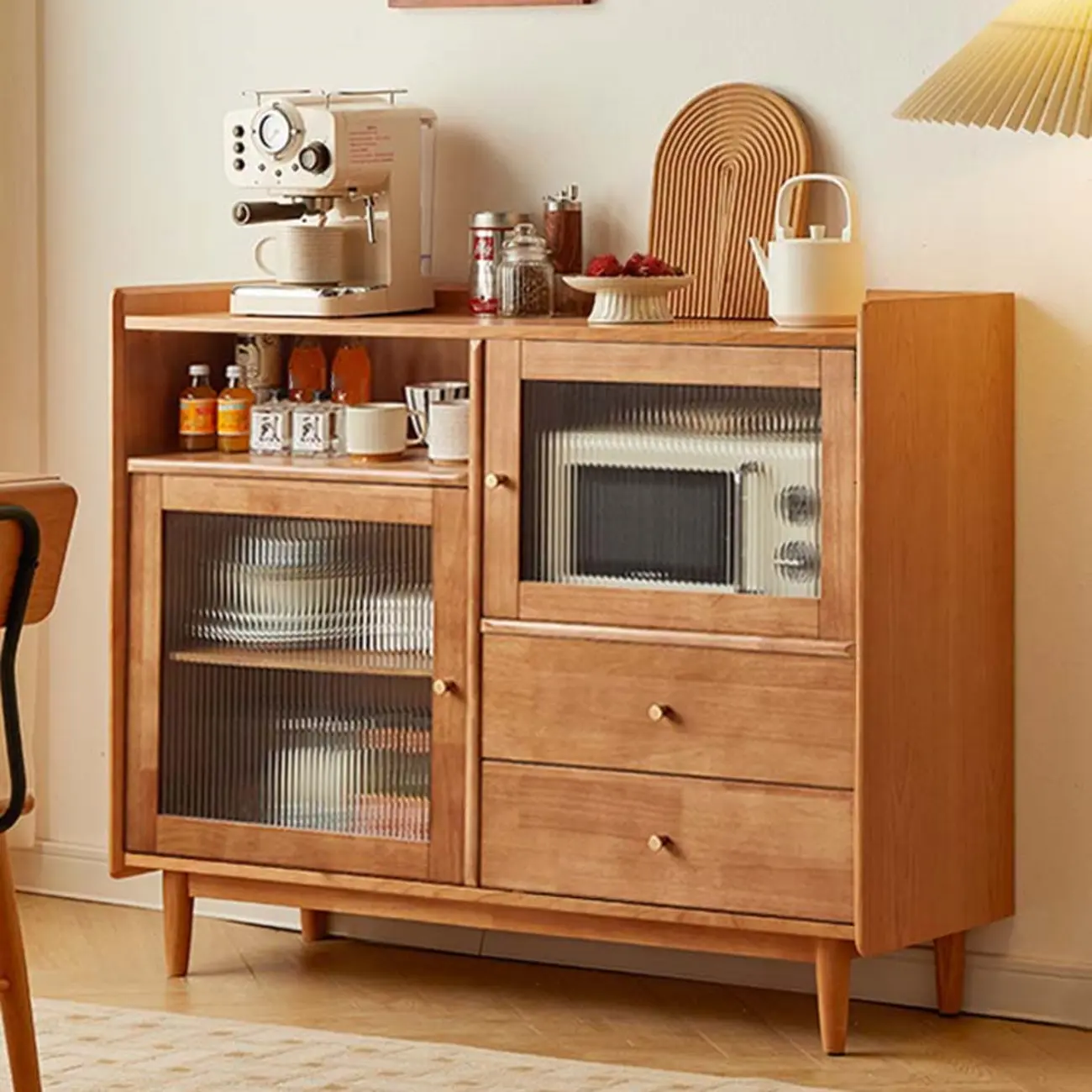 Rustic Wooden Floor Display Cabinet with Open Storage for Kitchen Image - 1 | homeyfad