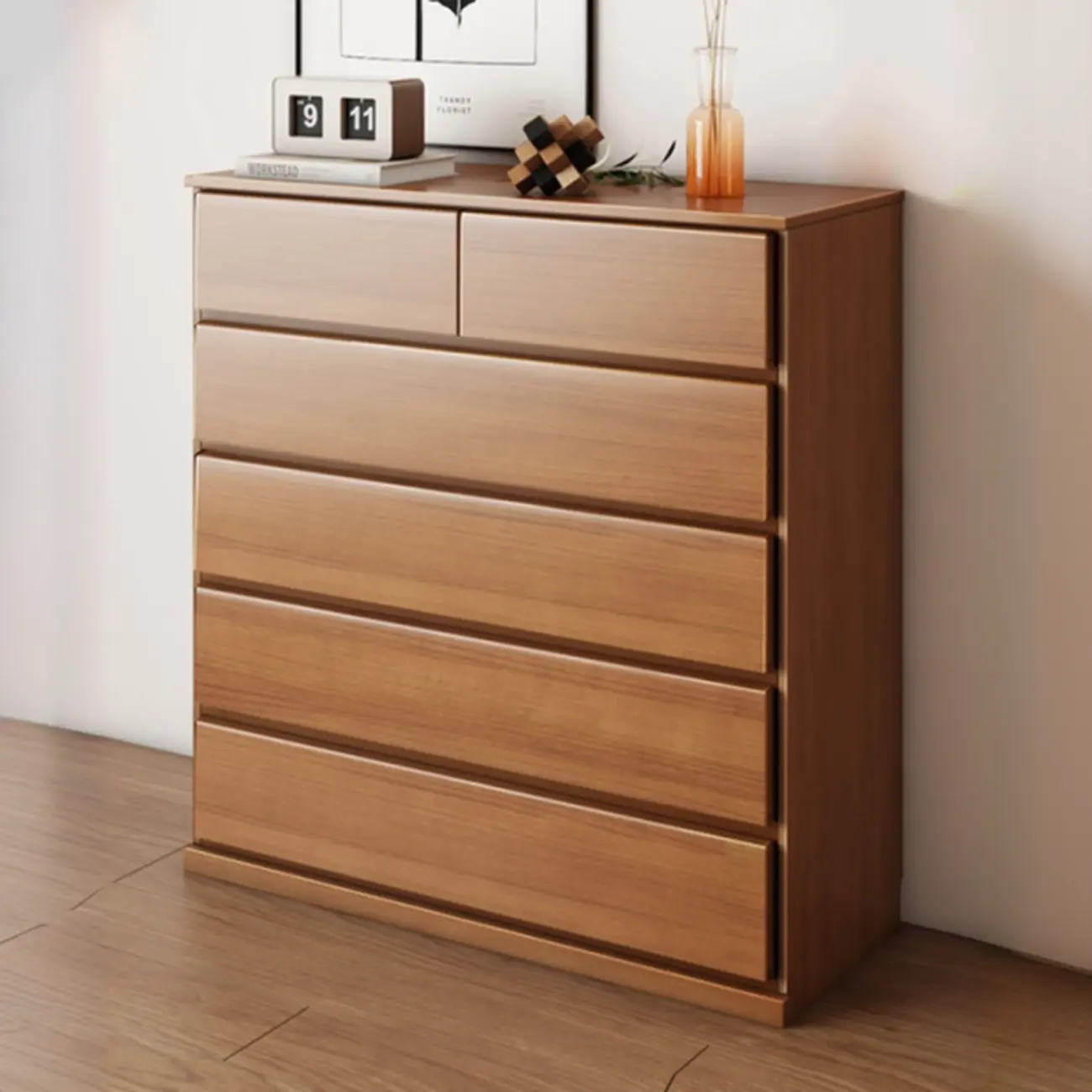 Modern Wood Dresser Light Walnut with 6-Drawers Storage Image - 4 | homeyfad