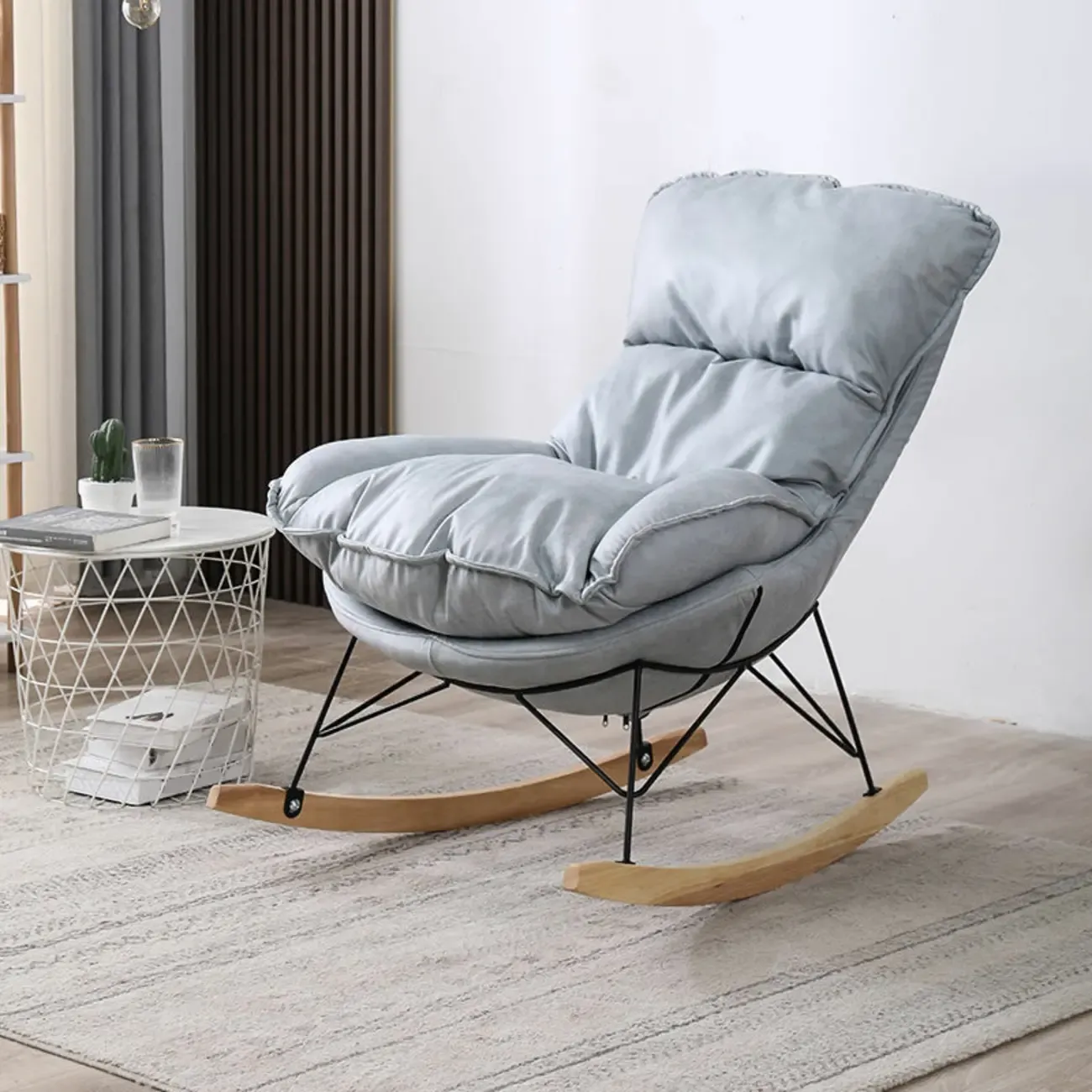 Cotton Upholstered Rocking Chair with Removable Cushions Image - 14
