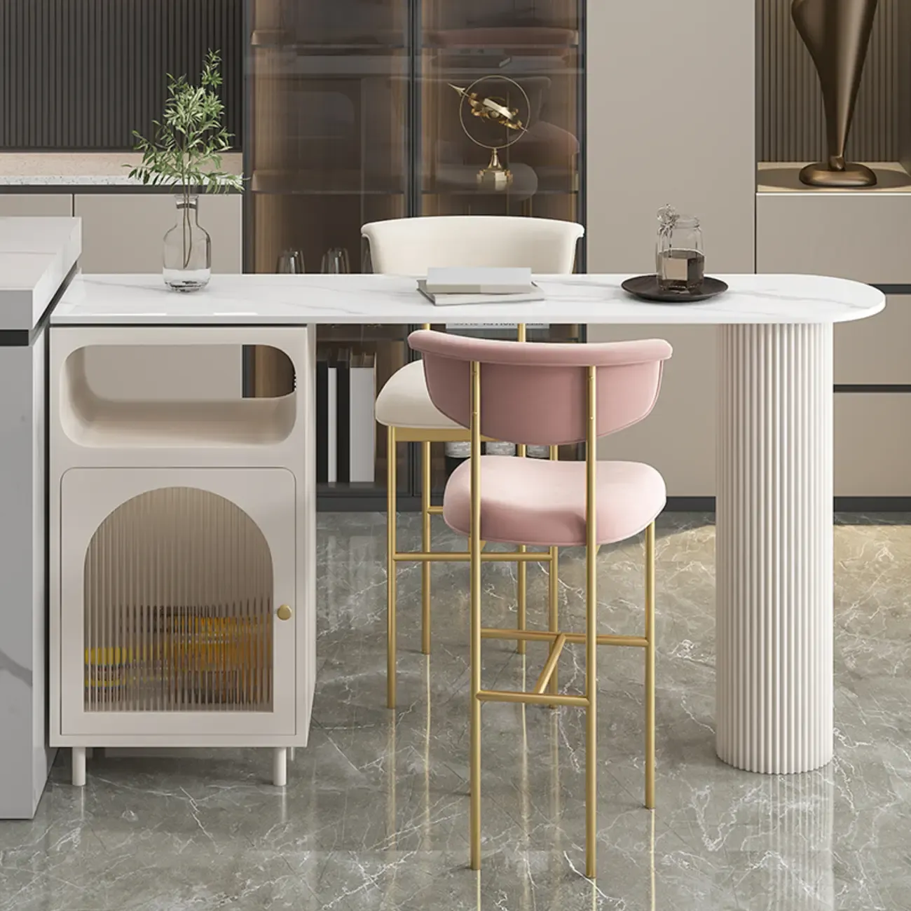 Modern White Bar Table for 2 with Double Pedestal for Living Room Image - 3