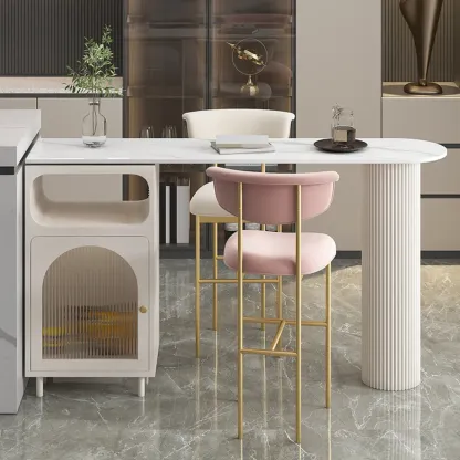 Modern White Bar Table for 2 with Double Pedestal for Living Room Image - 3