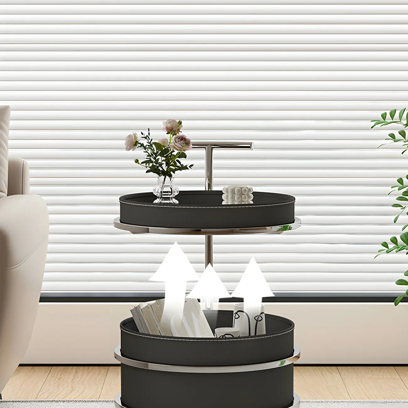 White Small Rolling Side Table with Storage for Living Room Image - 8 | homeyfad