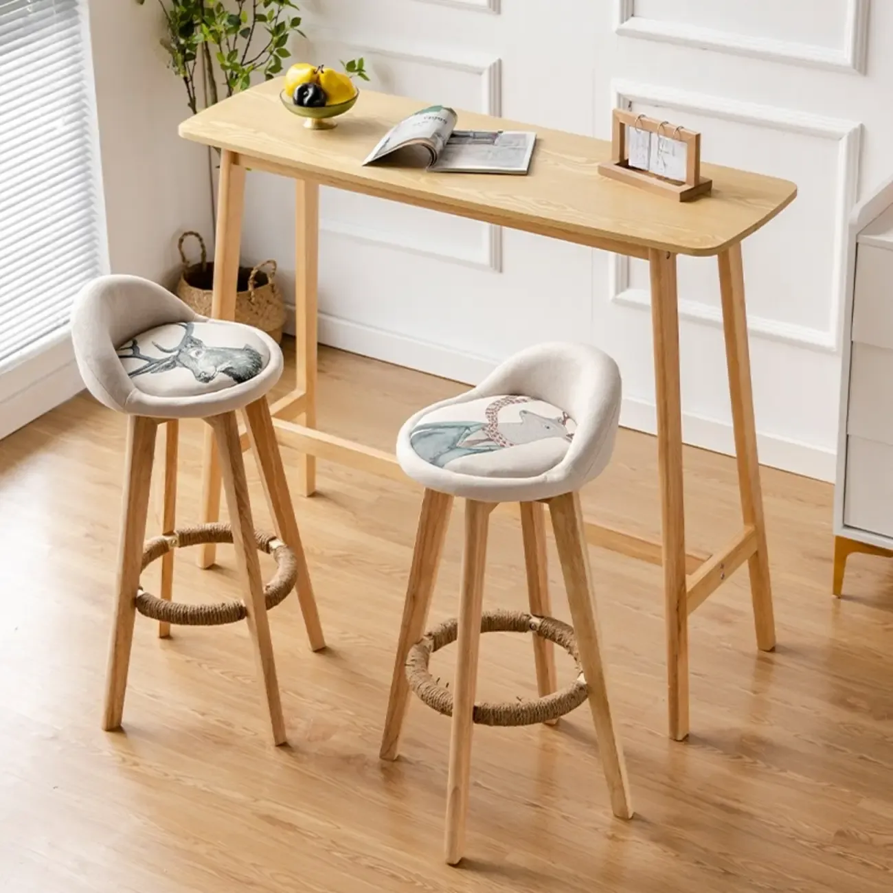 Nordic Wooden Rectangle Bar Table with Footresst for Living Room Image - 15