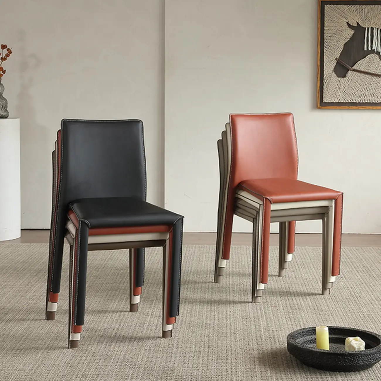Minimalist Stackable Faux Leather Side Armless Dining Chair Image - 4 | homeyfad