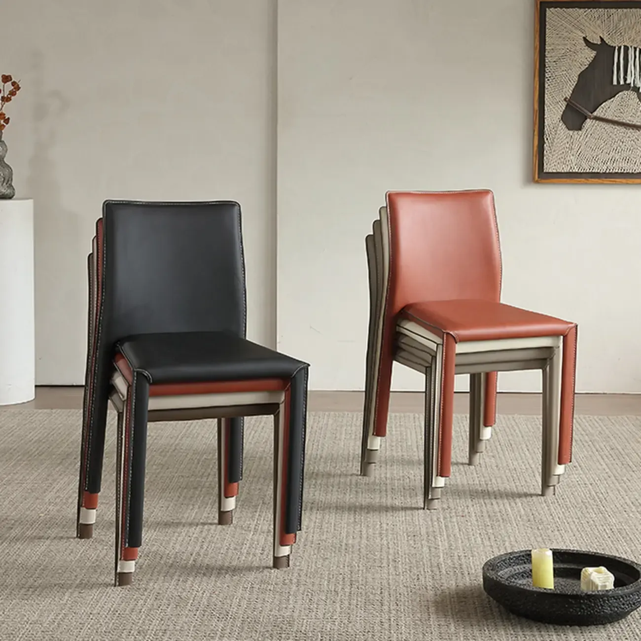 Minimalist Stackable Faux Leather Side Armless Dining Chair Image - 4