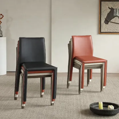 Minimalist Stackable Faux Leather Side Armless Dining Chair Image - 4