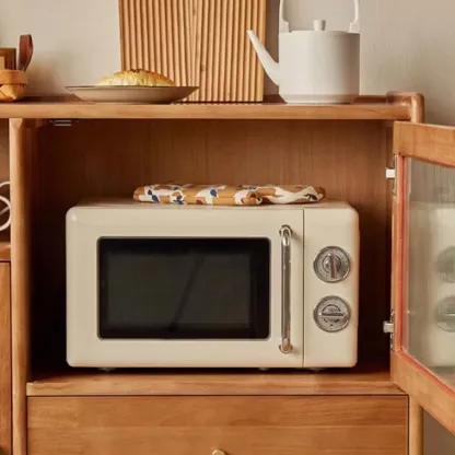 Rustic Wooden Floor Display Cabinet with Open Storage for Kitchen Image - 2