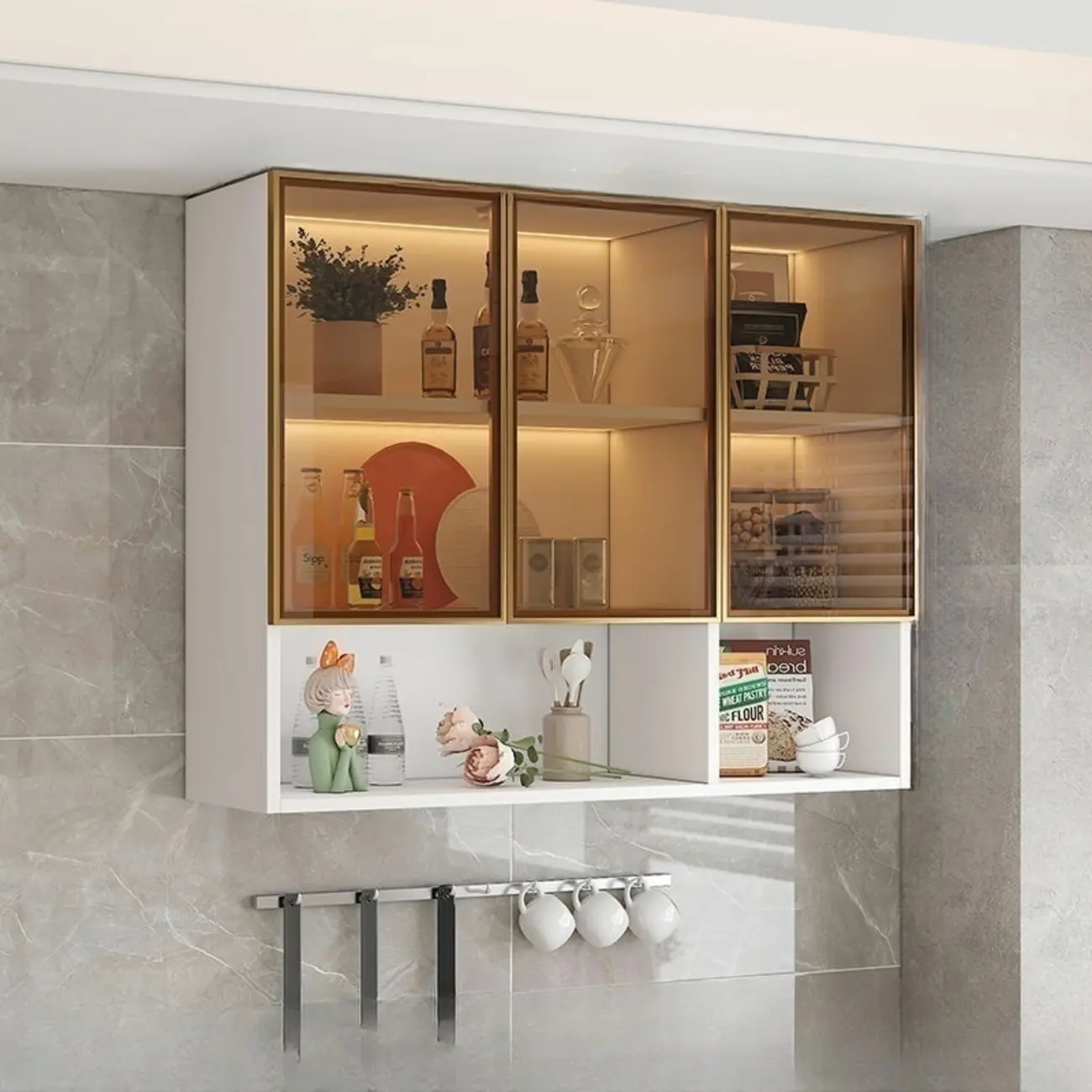 Modern Wood Wall-Mounted Display Cabinet with Glass Image - 8 | homeyfad