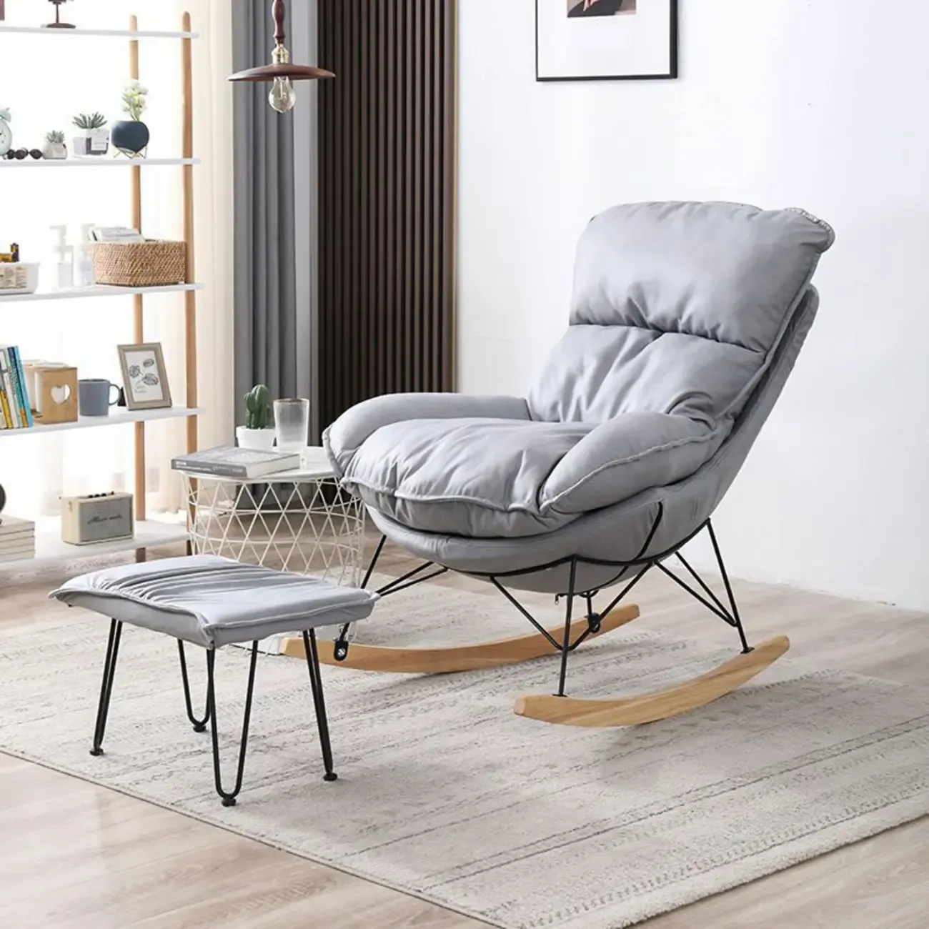 Cotton Upholstered Rocking Chair with Removable Cushions Image - 15