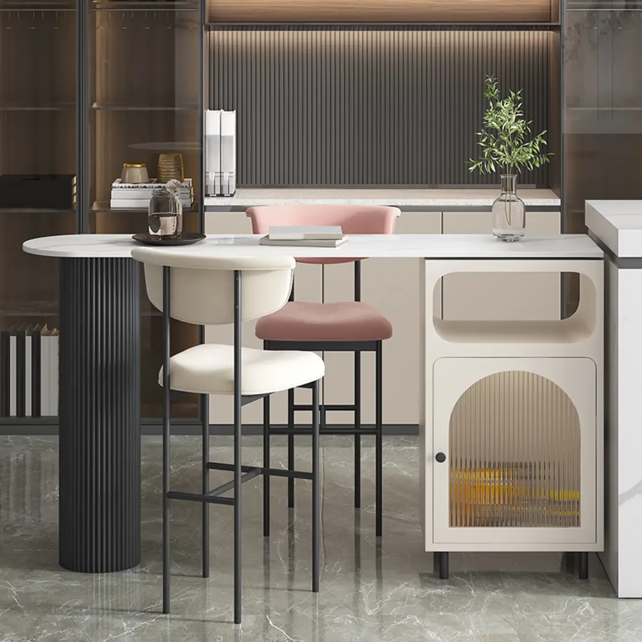 Modern White Bar Table for 2 with Double Pedestal for Living Room Image - 4