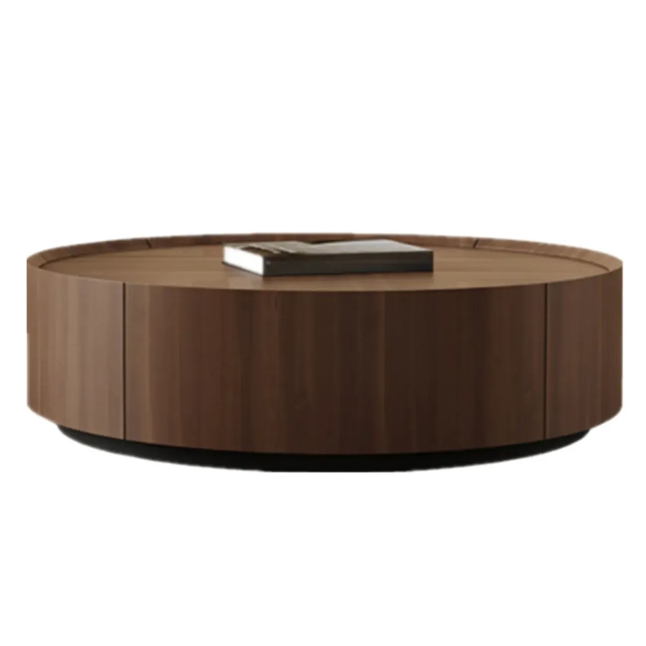Brown Nesting Tray Wooden Round Coffee Table with 2 Drawers Image - 3