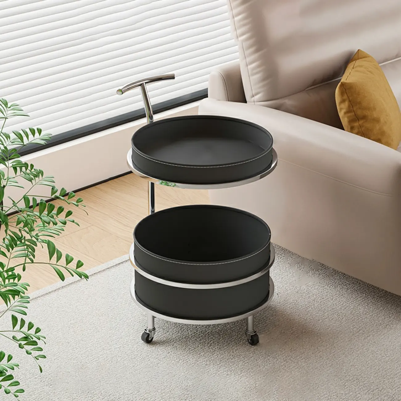 White Small Rolling Side Table with Storage for Living Room Image - 9 | homeyfad