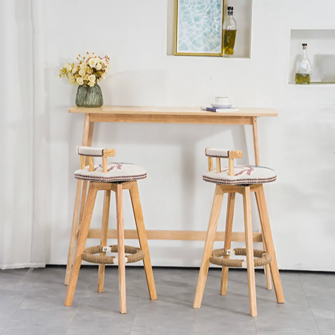 Nordic Wooden Rectangle Bar Table with Footresst for Living Room Image - 16 | homeyfad