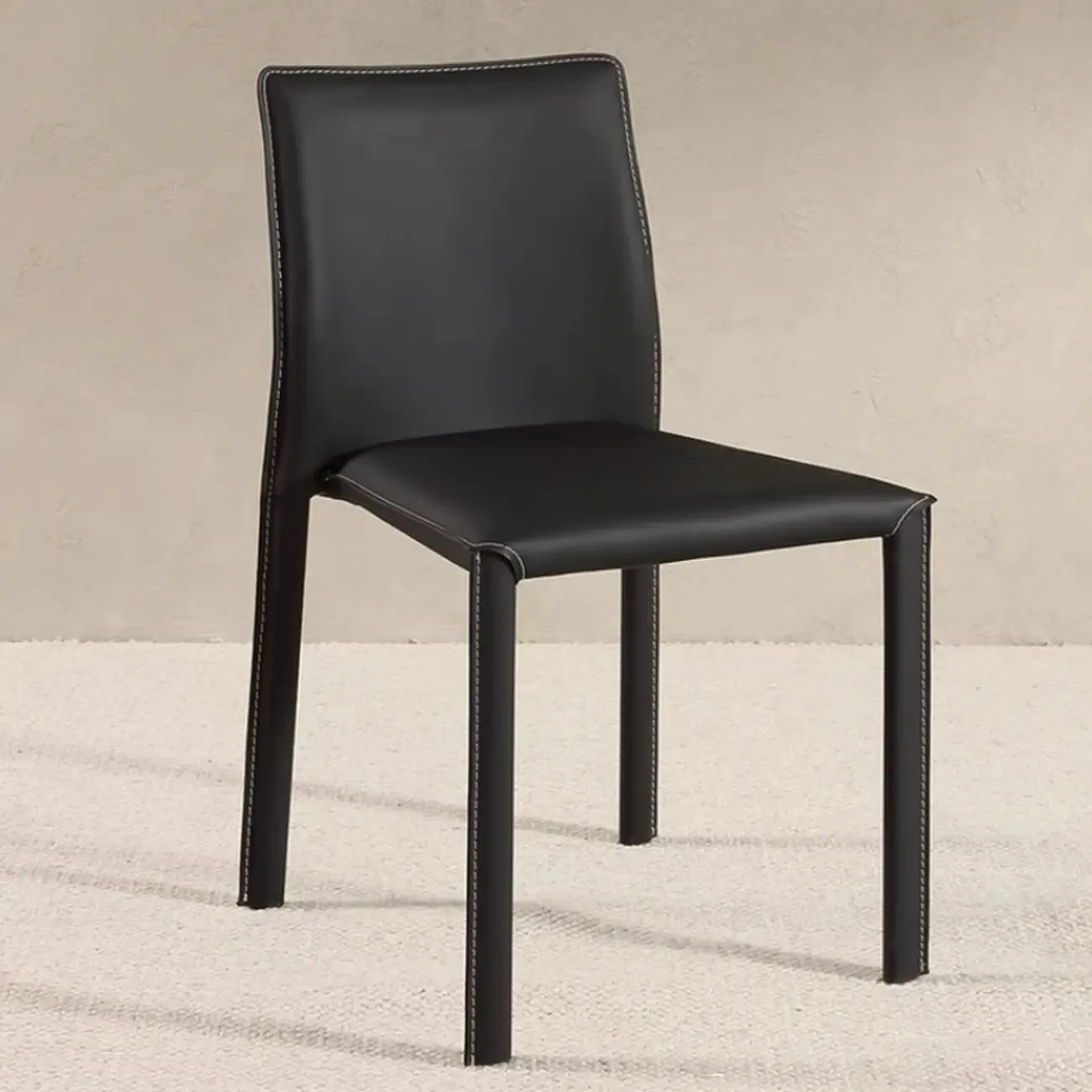 Minimalist Stackable Faux Leather Side Armless Dining Chair Image - 5