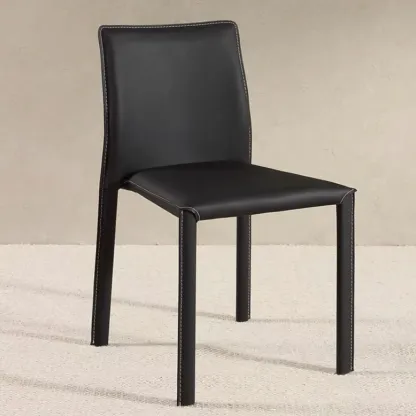 Minimalist Stackable Faux Leather Side Armless Dining Chair Image - 5