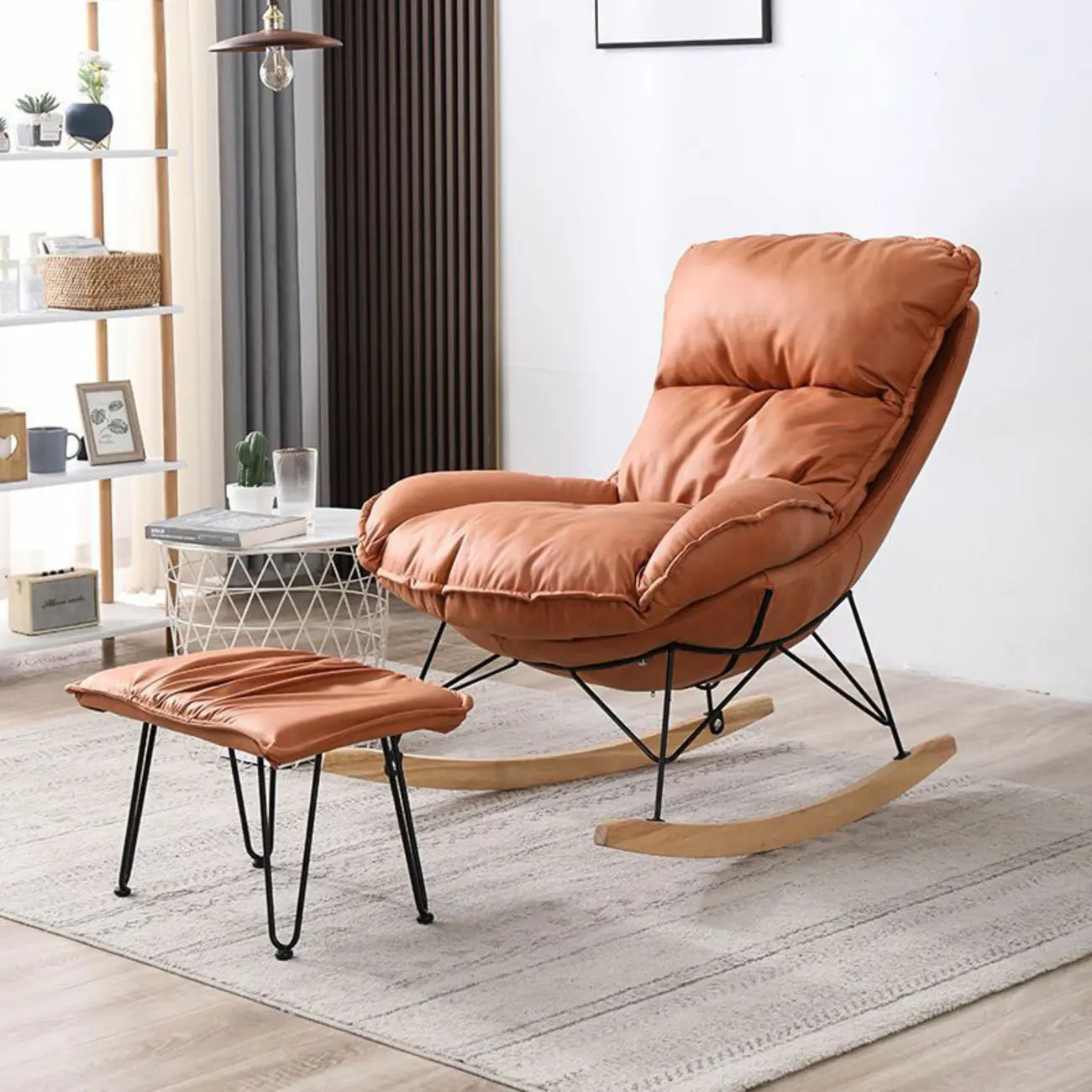 Cotton Upholstered Rocking Chair with Removable Cushions Image - 16 | homeyfad