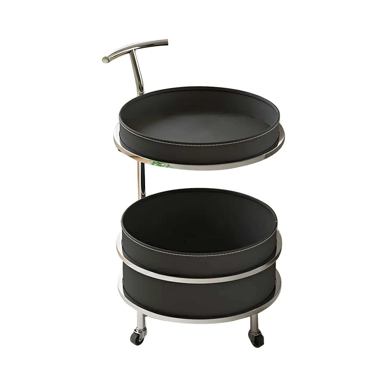 White Small Rolling Side Table with Storage for Living Room Image - 10