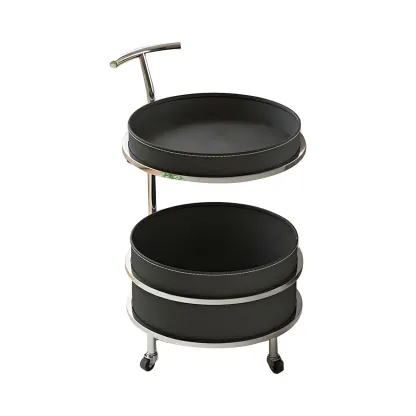 White Small Rolling Side Table with Storage for Living Room Image - 10