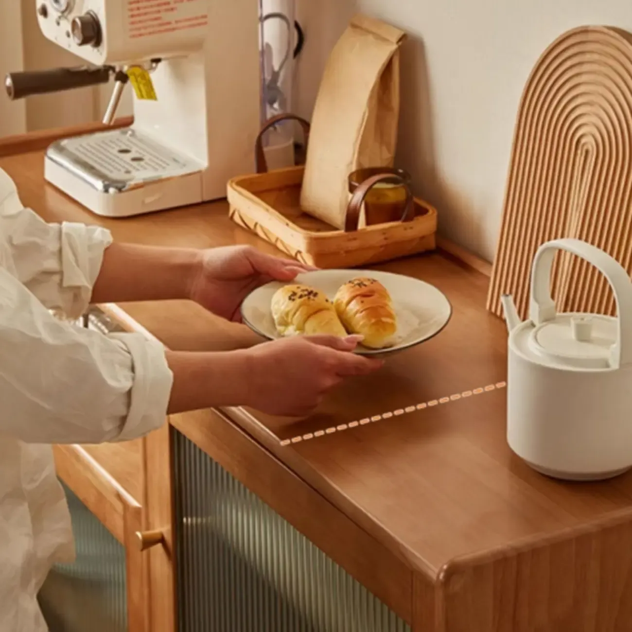 Rustic Wooden Floor Display Cabinet with Open Storage for Kitchen Image - 4