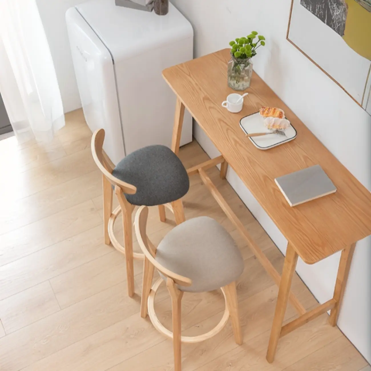 Nordic Wooden Rectangle Bar Table with Footresst for Living Room Image - 17 | homeyfad