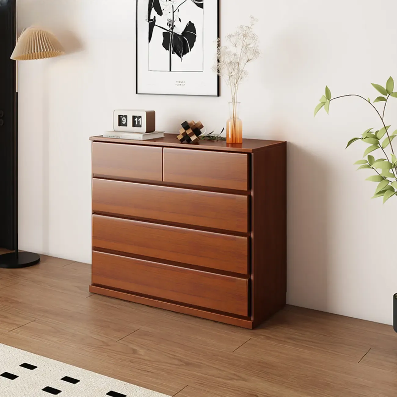 Modern Wood Dresser Light Walnut with 6-Drawers Storage Image - 7