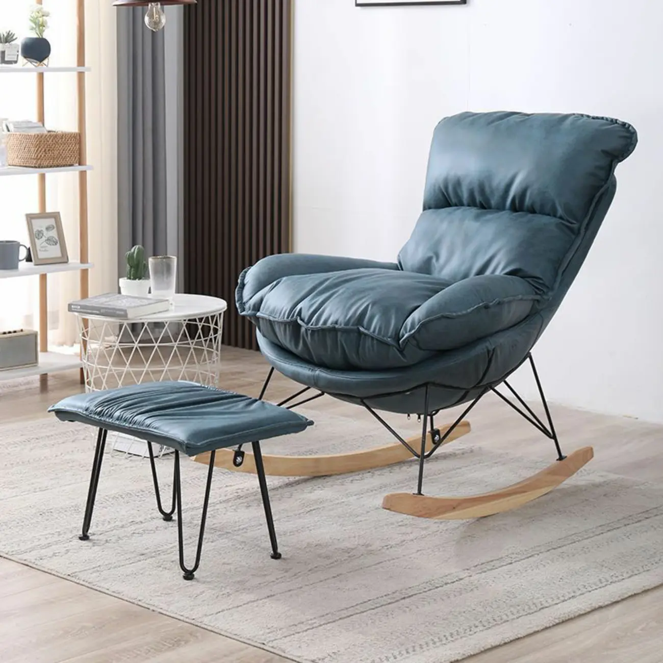 Cotton Upholstered Rocking Chair with Removable Cushions Image - 17 | homeyfad