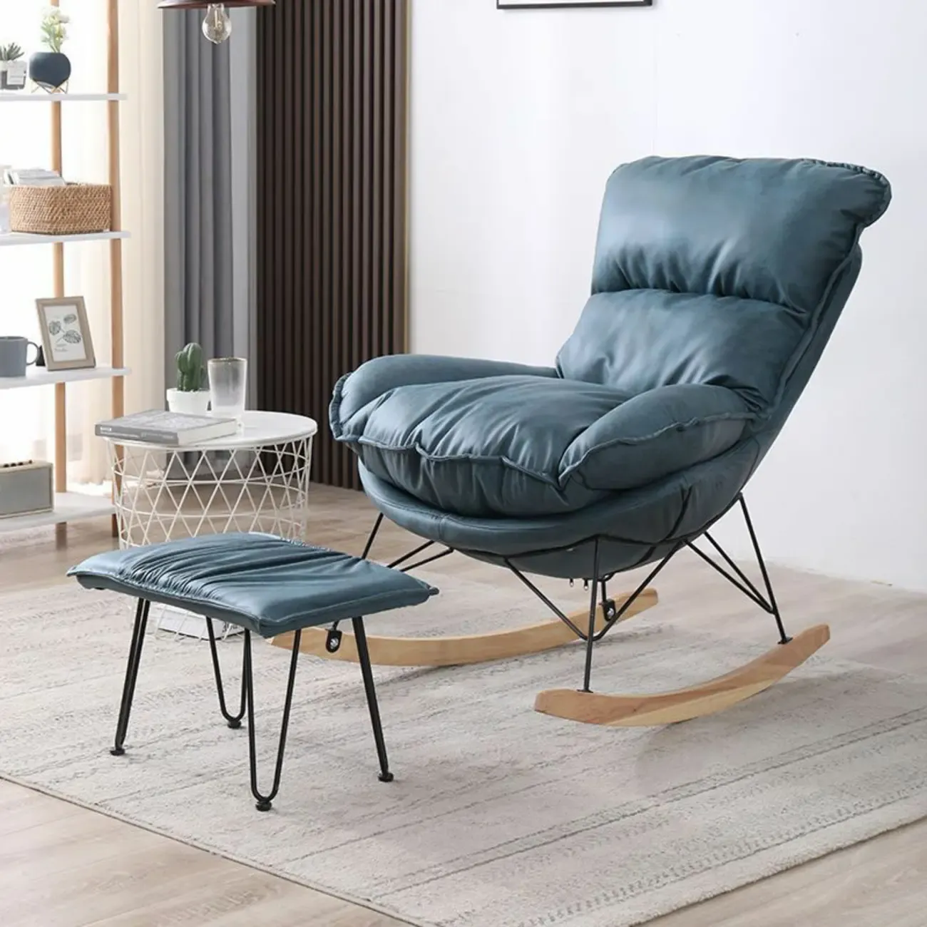 Cotton Upholstered Rocking Chair with Removable Cushions Image - 17