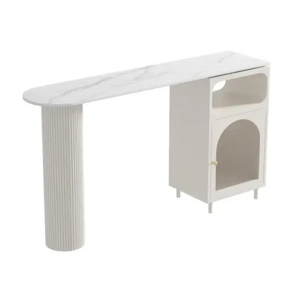 Modern White Bar Table for 2 with Double Pedestal for Living Room Image - 6