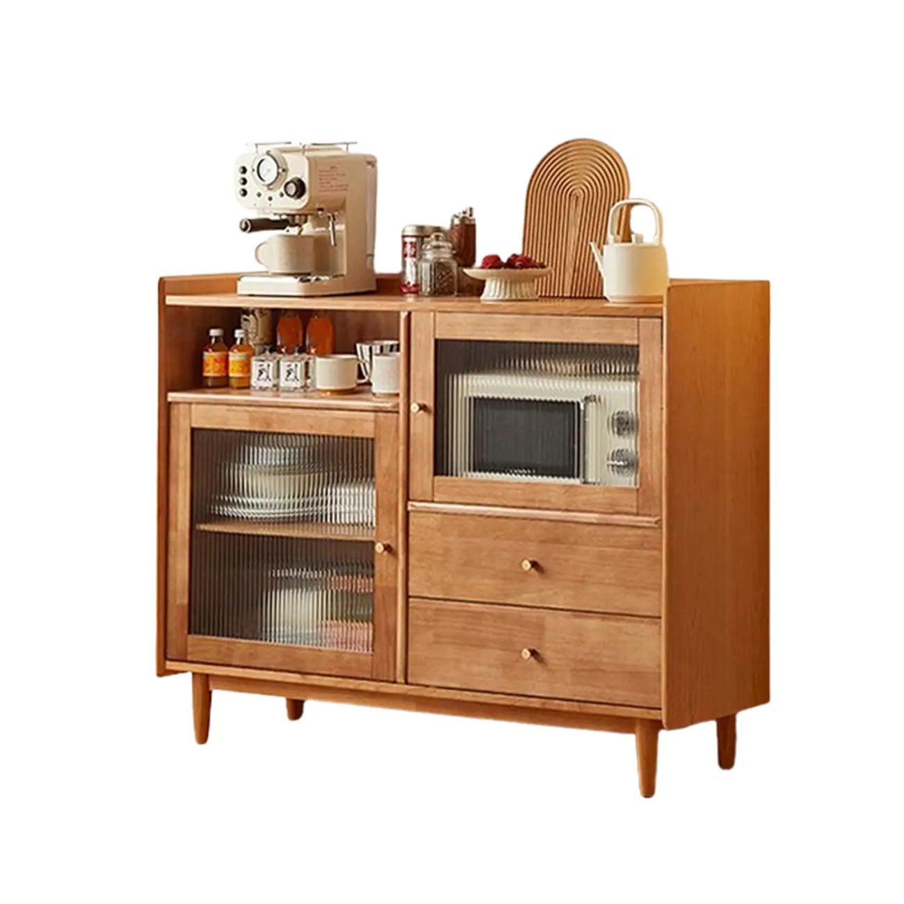 Rustic Wooden Floor Display Cabinet with Open Storage for Kitchen Image - 5 | homeyfad