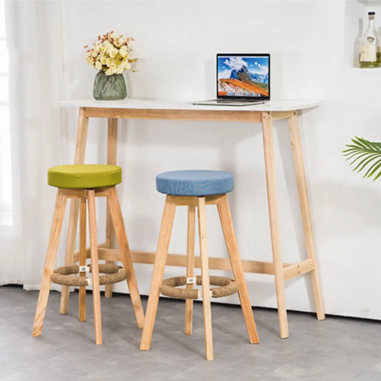 Nordic Wooden Rectangle Bar Table with Footresst for Living Room Image - 18 | homeyfad