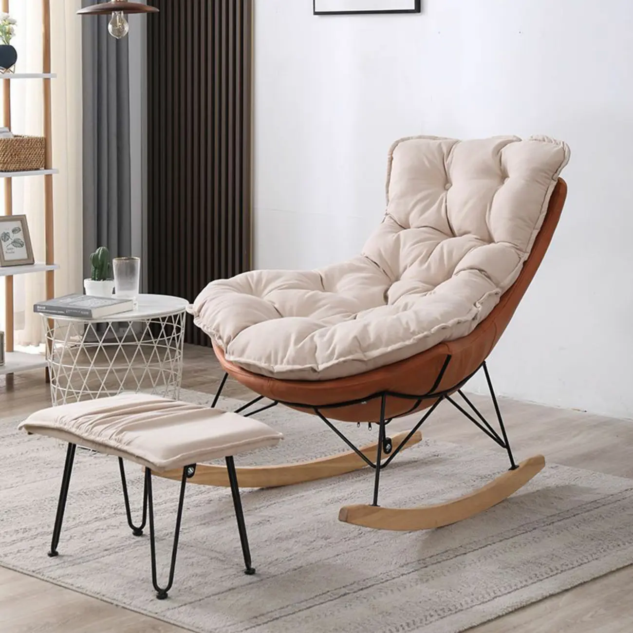 Cotton Upholstered Rocking Chair with Removable Cushions Image - 18 | homeyfad