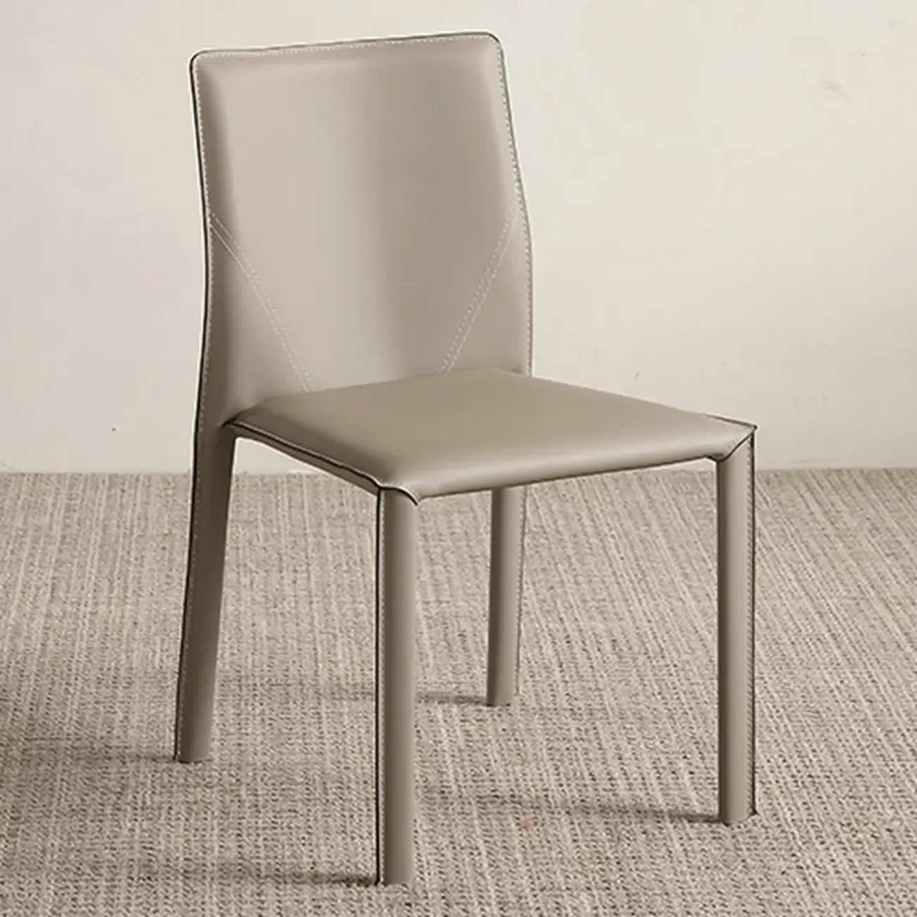 Minimalist Stackable Faux Leather Side Armless Dining Chair Image - 7