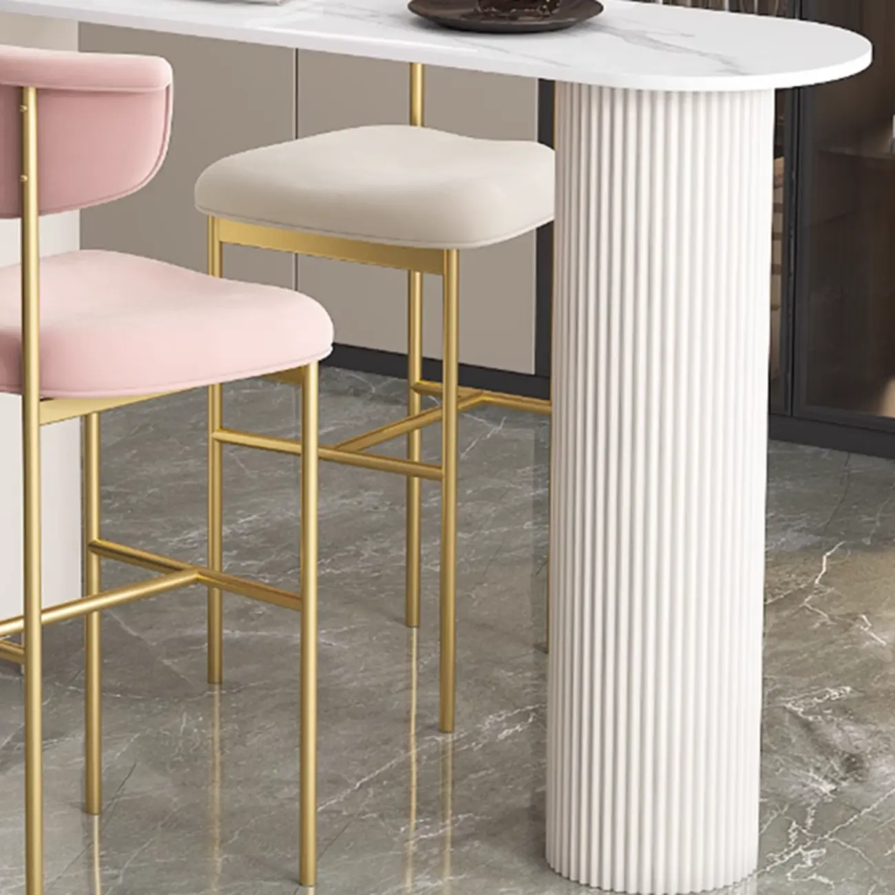 Modern White Bar Table for 2 with Double Pedestal for Living Room Image - 7 | homeyfad