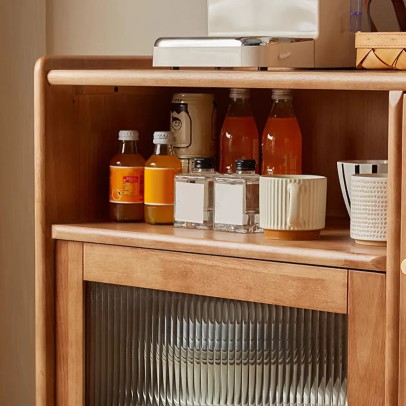 Rustic Wooden Floor Display Cabinet with Open Storage for Kitchen Image - 6 | homeyfad