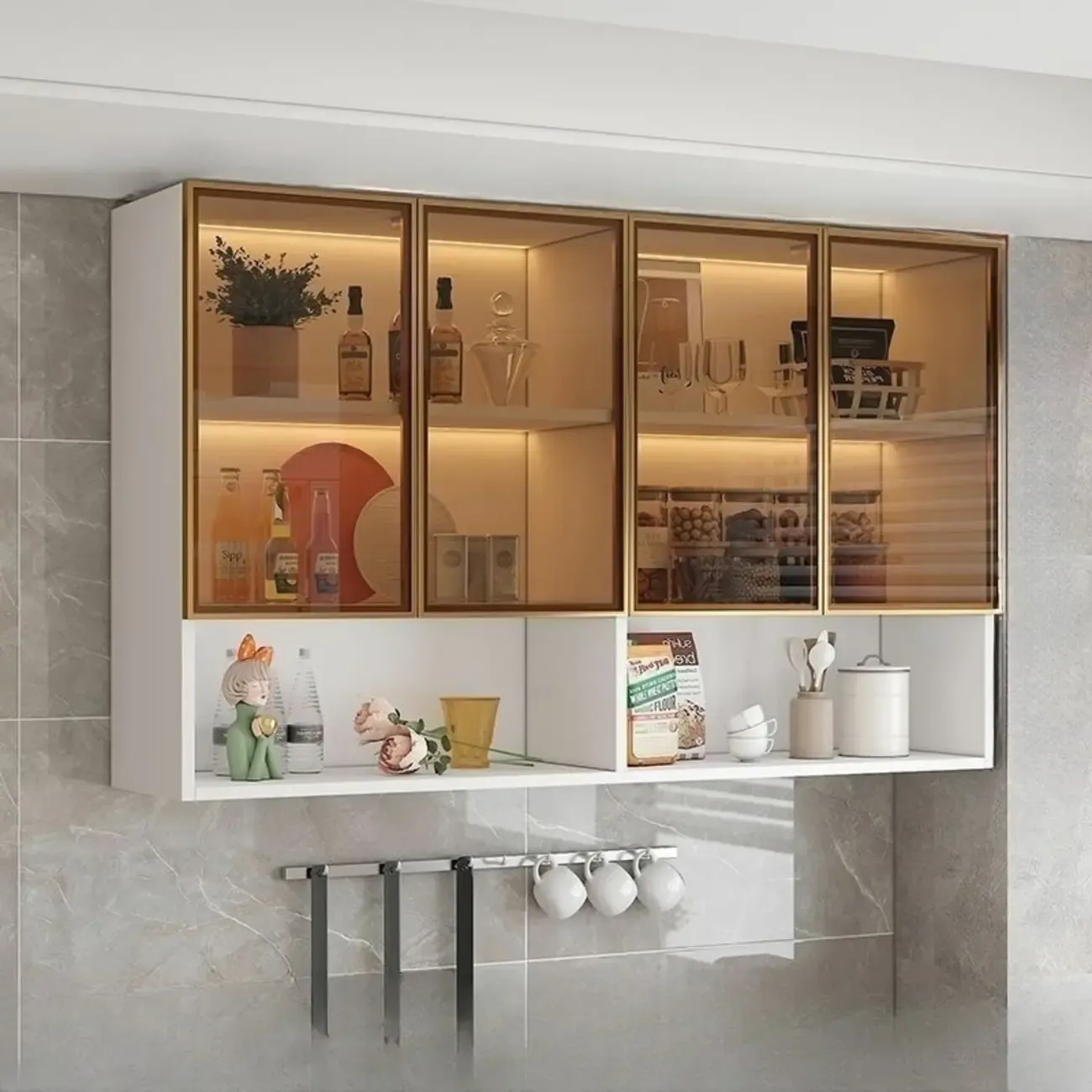 Modern Wood Wall-Mounted Display Cabinet with Glass Image - 12