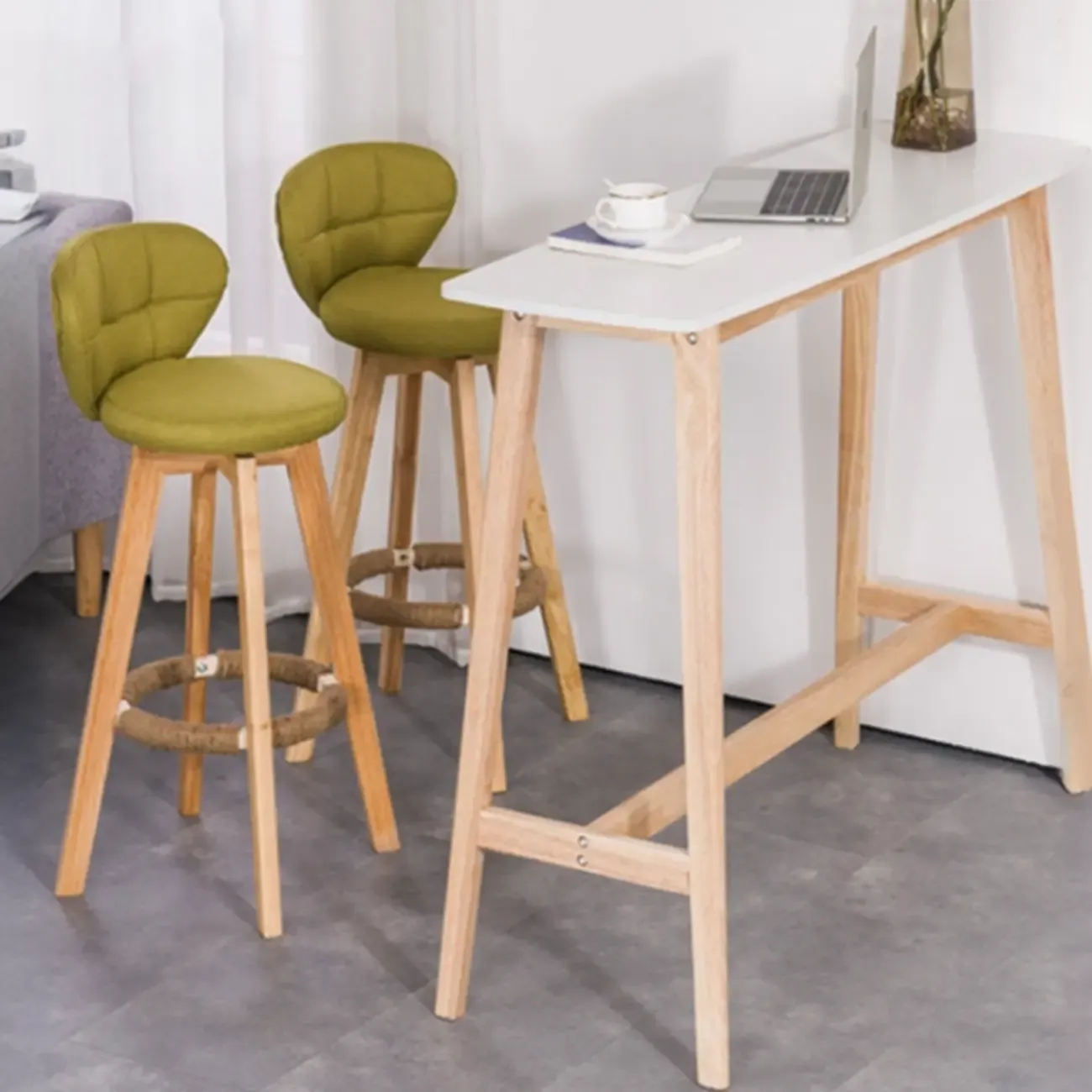 Nordic Wooden Rectangle Bar Table with Footresst for Living Room Image - 19