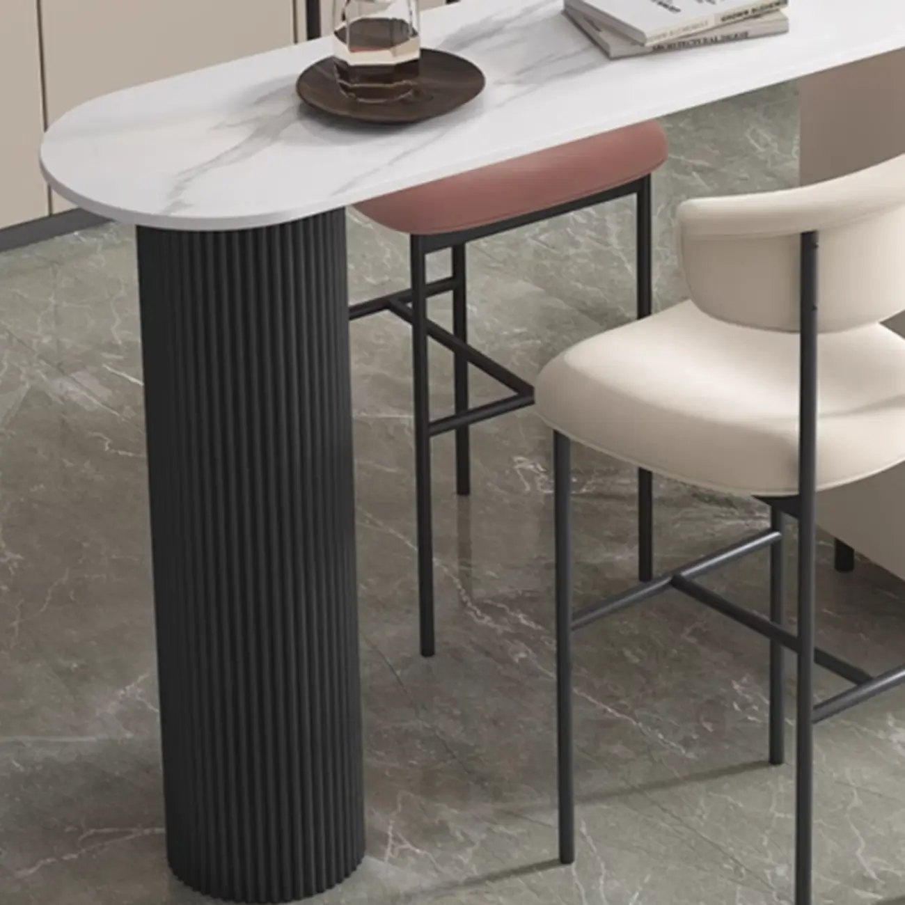 Modern White Bar Table for 2 with Double Pedestal for Living Room Image - 8 | homeyfad