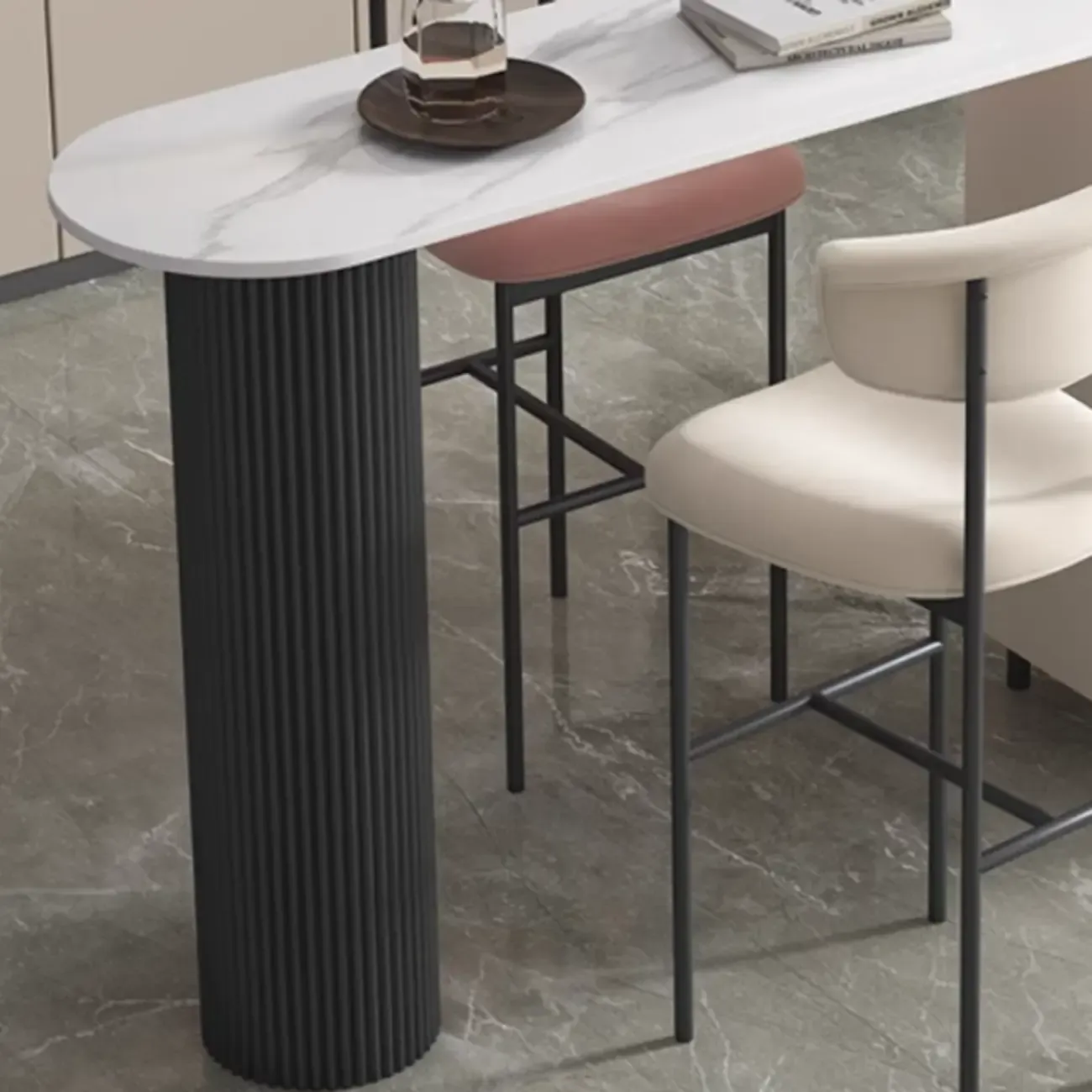 Modern White Bar Table for 2 with Double Pedestal for Living Room Image - 8