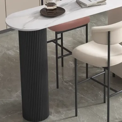 Modern White Bar Table for 2 with Double Pedestal for Living Room Image - 8