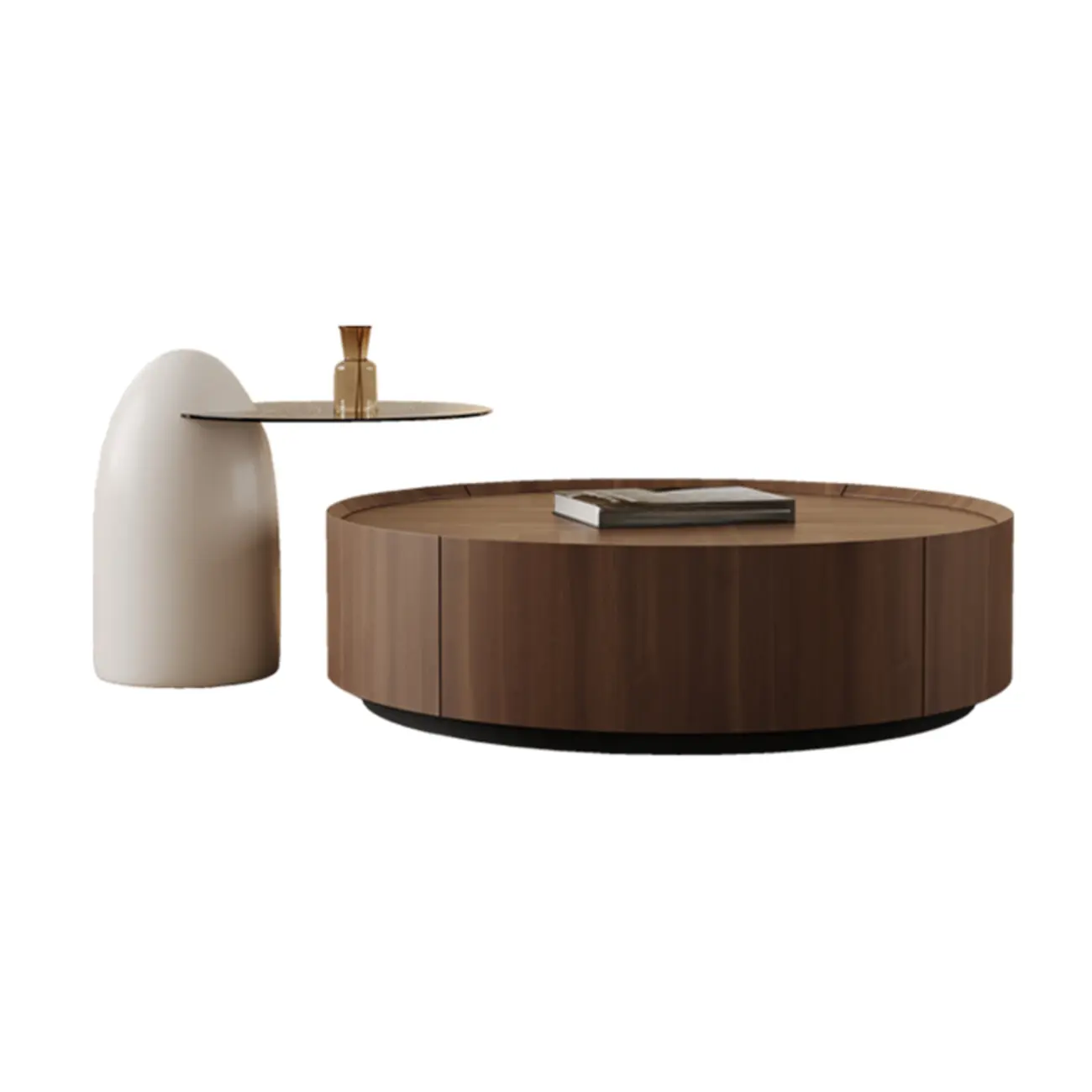 Brown Nesting Tray Wooden Round Coffee Table with 2 Drawers  Image - 7 | homeyfad