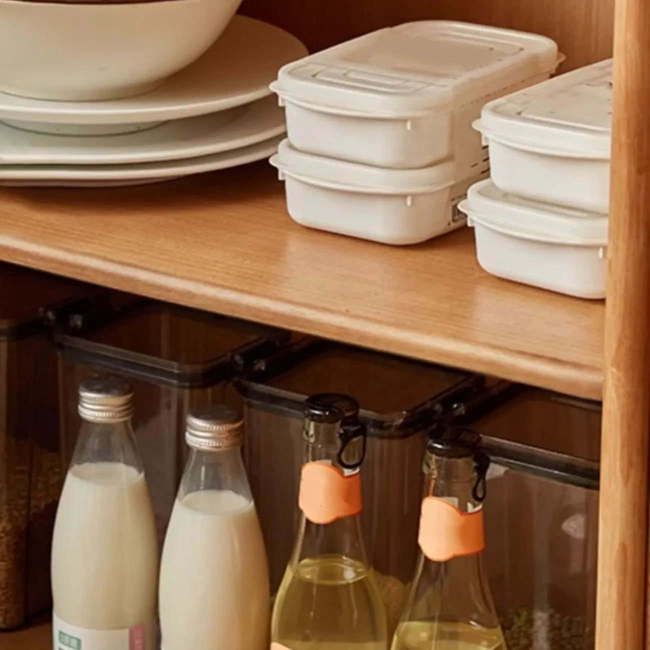 Rustic Wooden Floor Display Cabinet with Open Storage for Kitchen Image - 7 | homeyfad