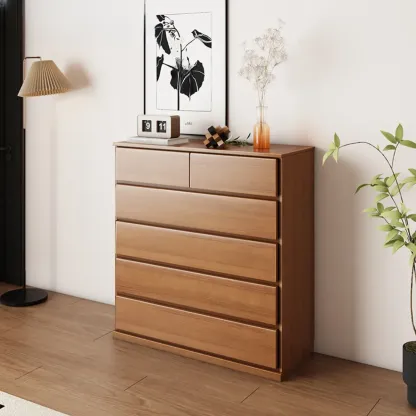 Modern Wood Dresser Light Walnut with 6-Drawers Storage Image - 10