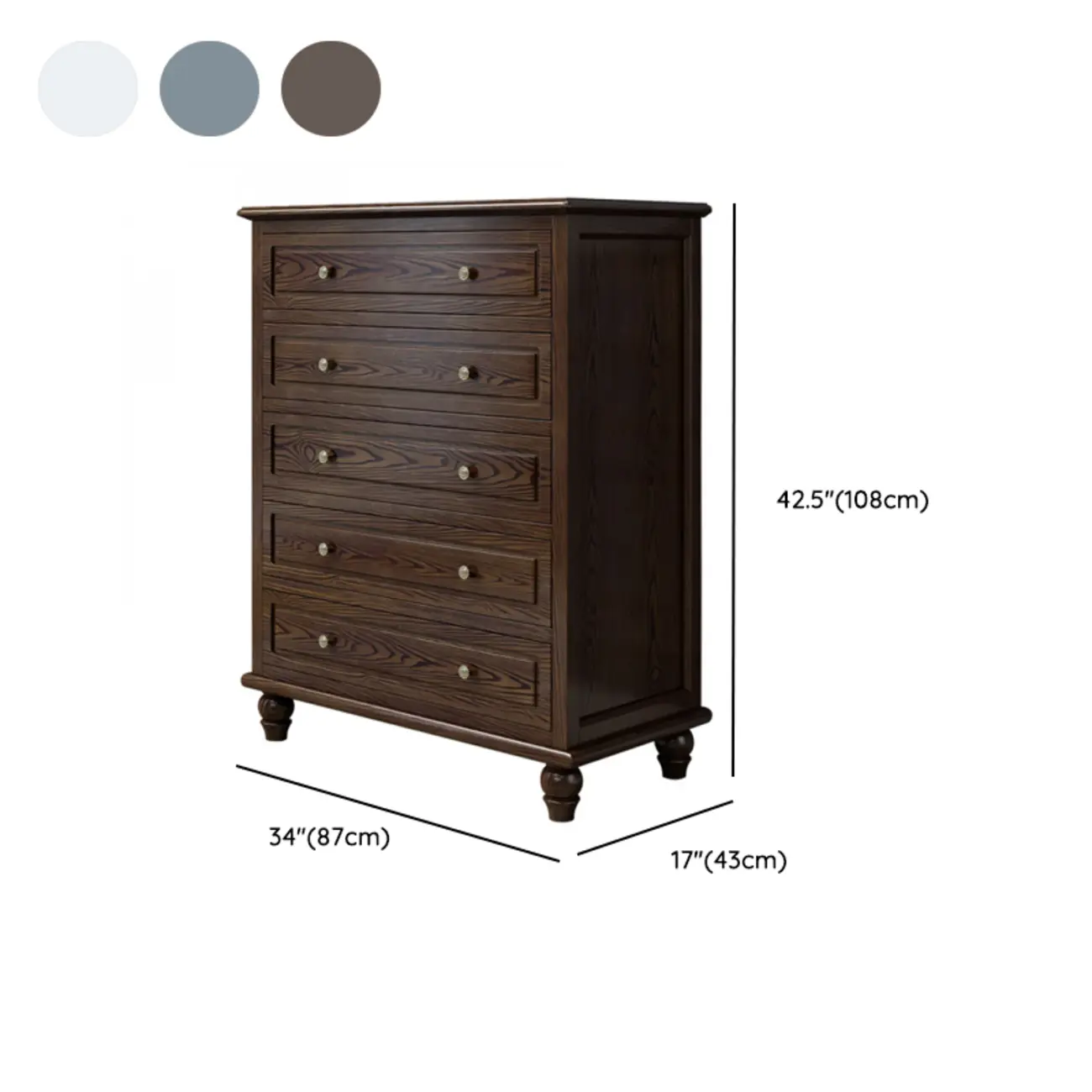 Elegant Ash Wood Freestanding Chest with 5-Drawers #size | homeyfad