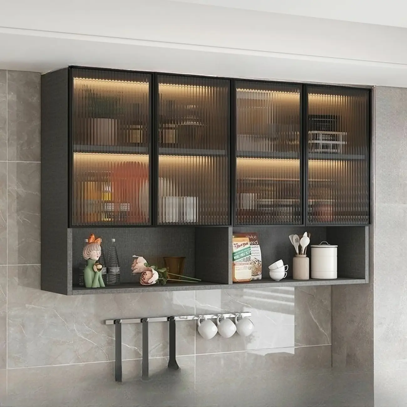 Modern Wood Wall-Mounted Display Cabinet with Glass Image - 14 | homeyfad