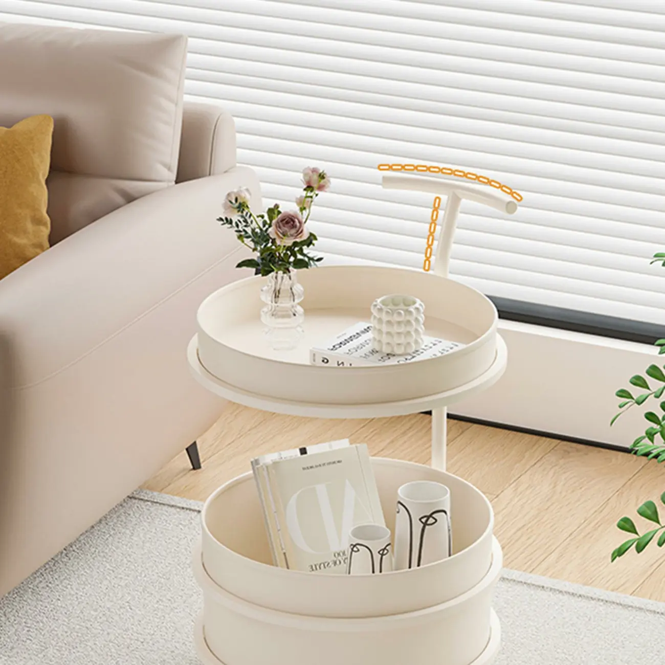 White Small Rolling Side Table with Storage for Living Room Image - 14 | homeyfad