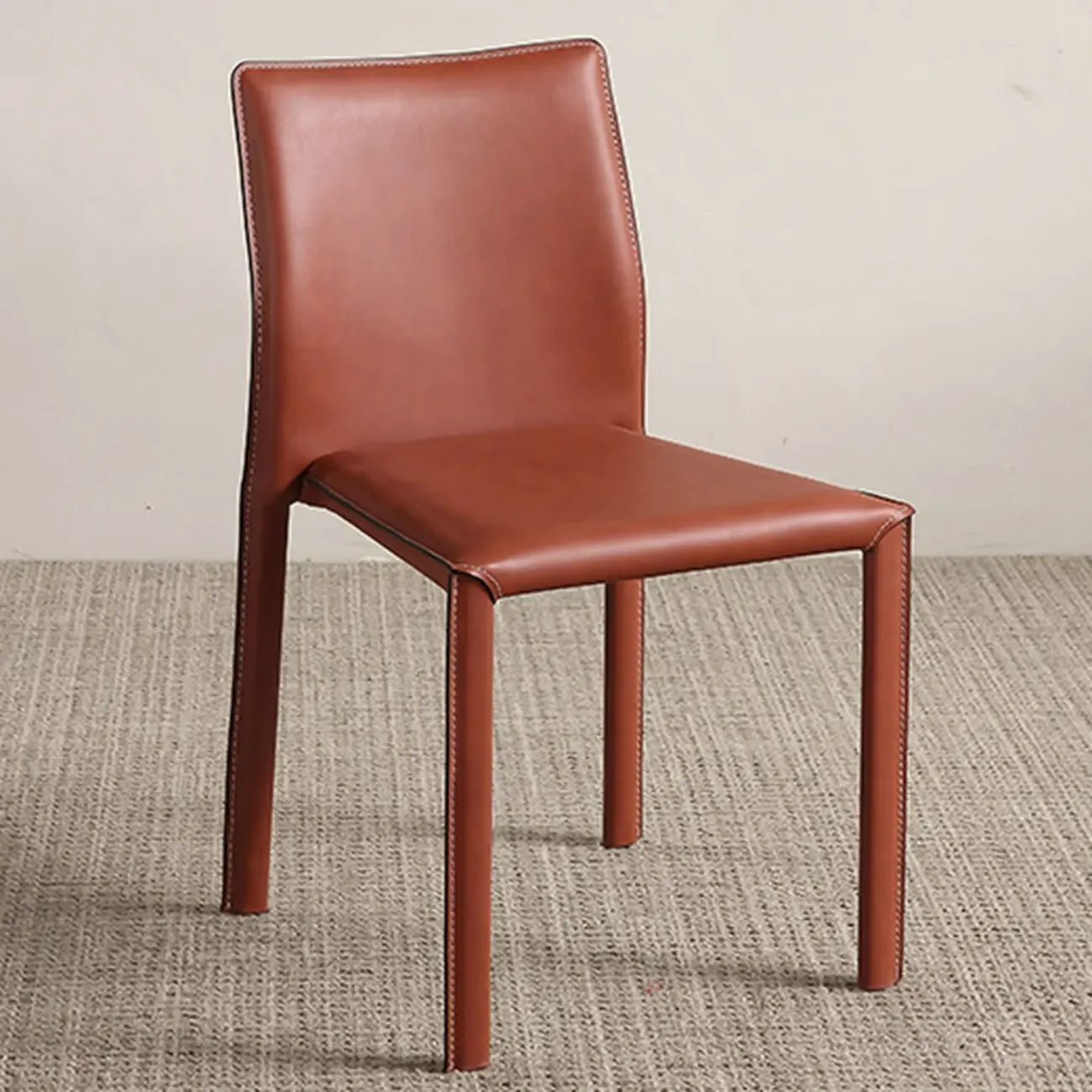 Minimalist Stackable Faux Leather Side Armless Dining Chair Image - 9