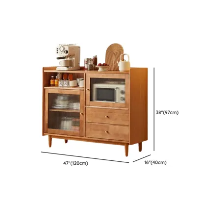 Rustic Wooden Floor Display Cabinet with Open Storage for Kitchen #size